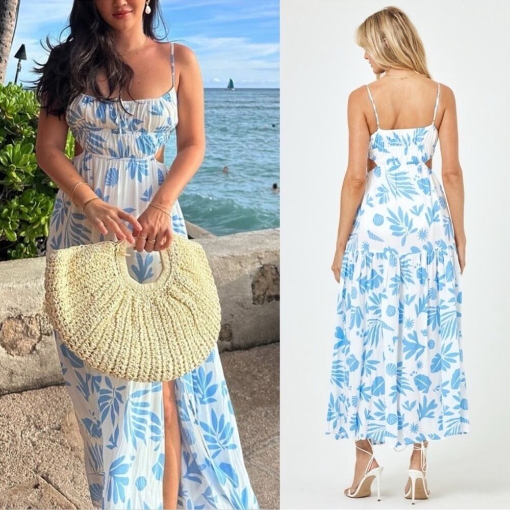 l*space White and Light Blue Floral Maxi Dress with Side Slit - Picture 8 of 15